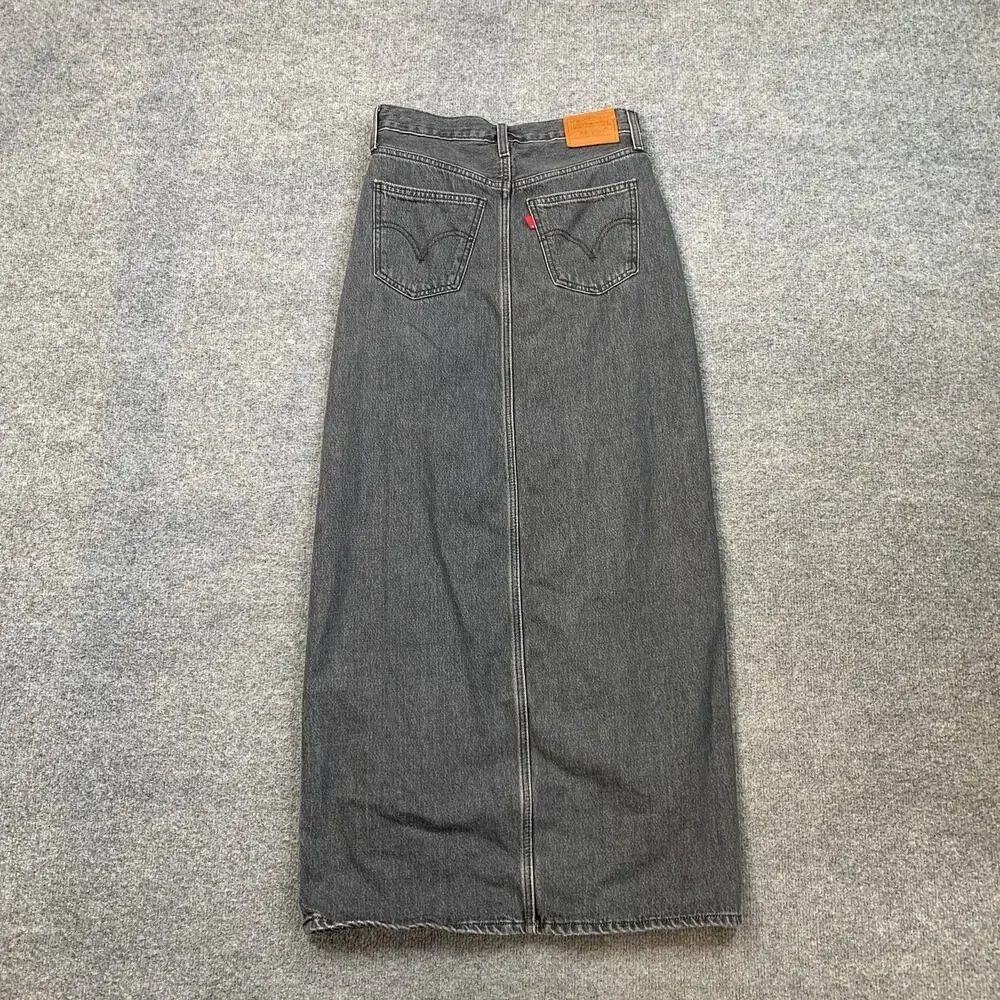 Levis Skirt Womens 24 Gray Ankle Column Denim Slit Front Pockets Zip Fly Stretch